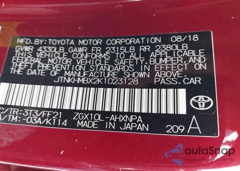 2019 Toyota C-Hr Xle z USA, uszkodzony, nr VIN JTNKHMBX2K1023128